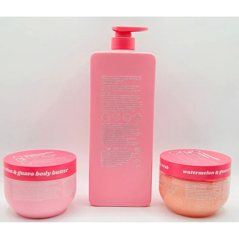 Ciroa Watermelon & Guava Body Care Clarify & Hydrate Set Cleanser, Scrub, Butter